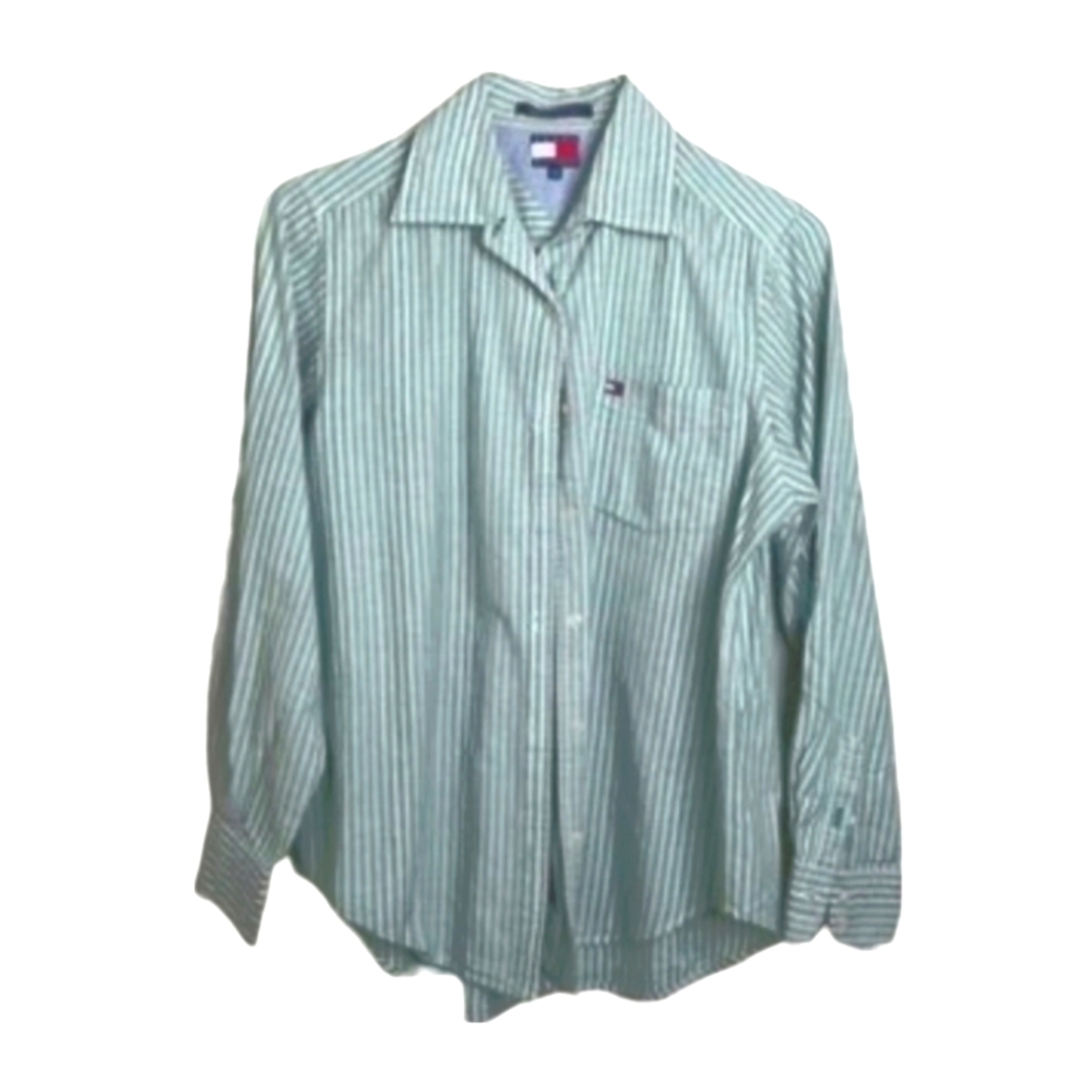 Tommy Hilfiger Green & White Striped Long Sleeve Button Down Casual Shirt